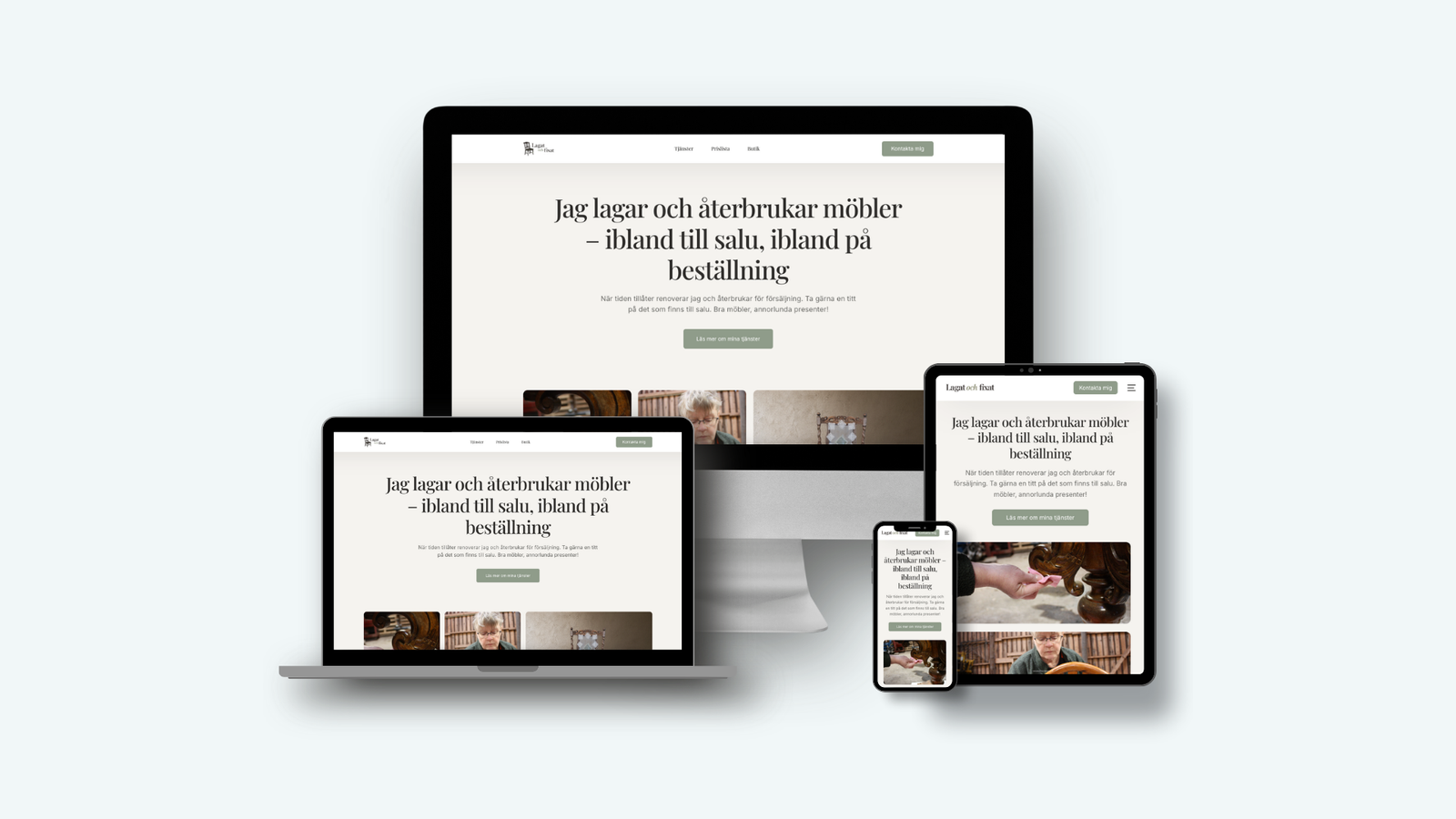Webbplats för Lagat och fixat på dator, surfplatta och mobil