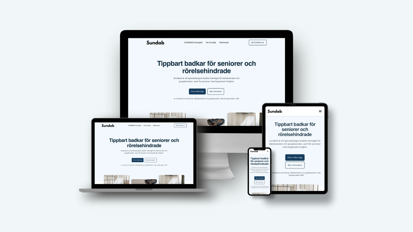 Webbplats för Sundab på dator, surfplatta och mobil